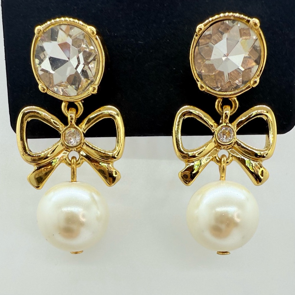 Talbots Gold and White Bow Earrings